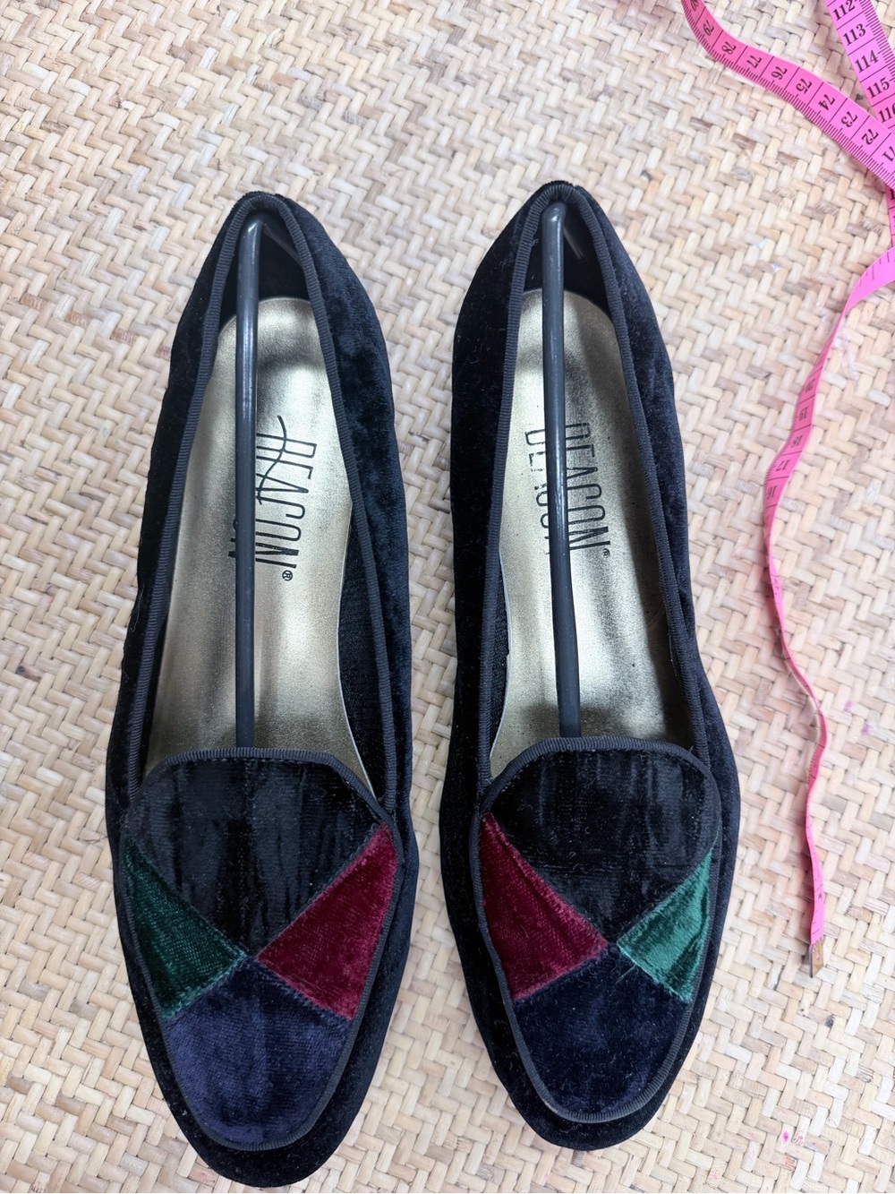 Beacon Black Velvet Loafers with Green & Burgundy Accents